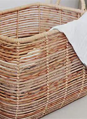 仿手工编织收纳筐藤带提手杂物收藤纳NRO家用日常收编纳脏衣篮篮