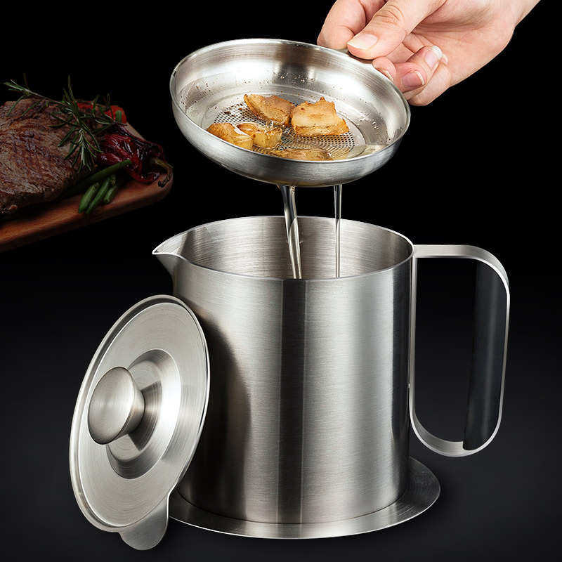 热卖 家用滤油壶不锈钢304大容量2000ML隔渣猪油瓶黑色储油罐代发,厨房/烹饪用具,油壶,淘宝优惠券,粉丝福利购,淘宝优惠卷
