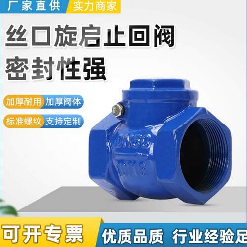 H14X水管铸铁内螺纹旋启止回阀丝扣卧式止回阀带检修口止回阀DN50