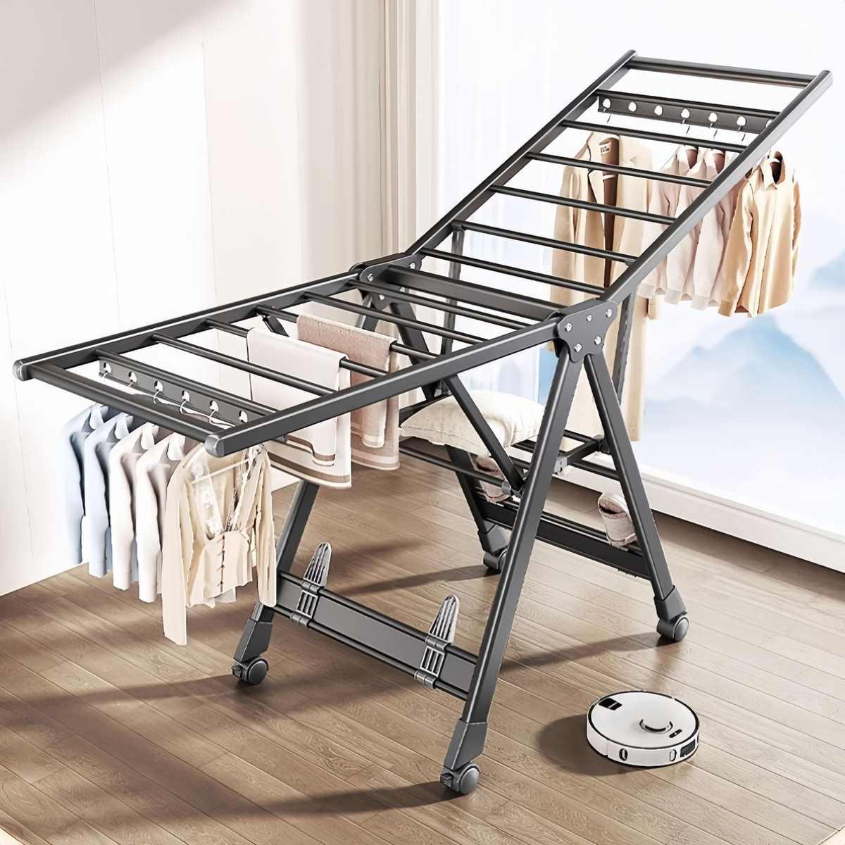 地凉户外阳台免被安装折叠卧室内杆置衣梯落地式晾衣架晒家用