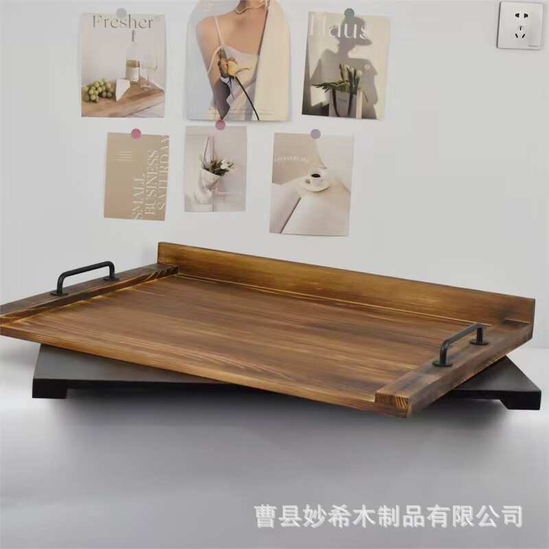 实木菜板炉灶盖板复古带把手家用托盘水果面包托盘厨房实木置物架