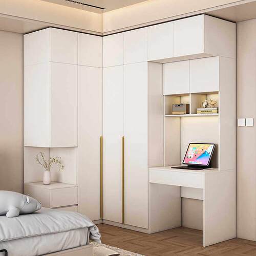 实木转角衣柜梳妆台卧室家用拐角L型衣帽间90度书桌衣