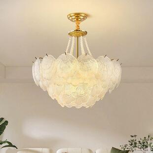 复古贝壳法式吊灯客厅主灯轻奢玻璃珍珠餐厅灯奶油风田园大厅主灯