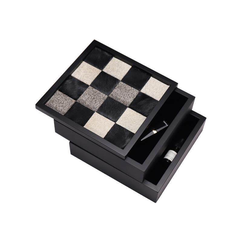 轻奢棋盘格马毛首饰盒卧室桌面带盖首饰收纳盒轻奢实玄关收纳盒