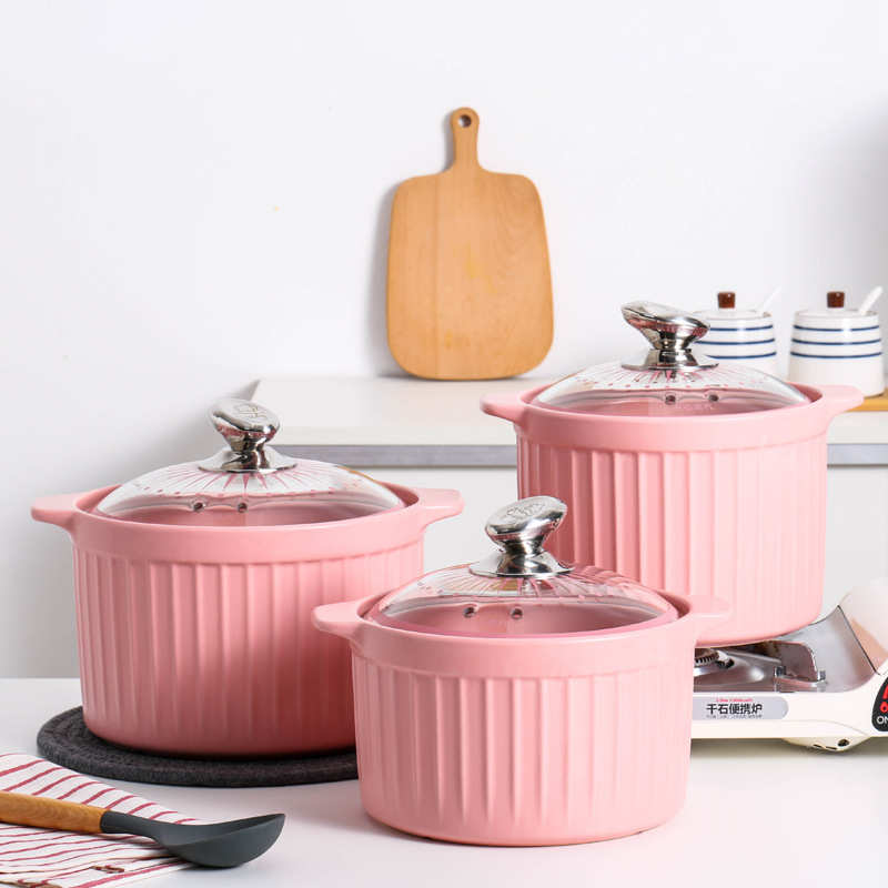 欧式马卡龙创意砂锅干烧煲色釉大容量砂锅可明火直烧高温炖锅汤锅