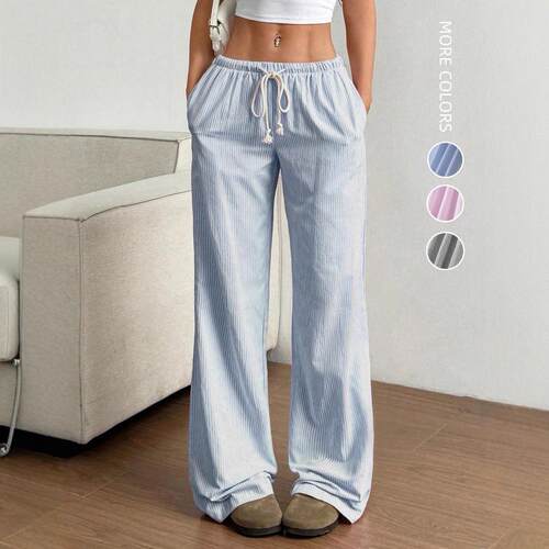 Tall Women Striped Low Waist Drawstring Wide Leg Pants