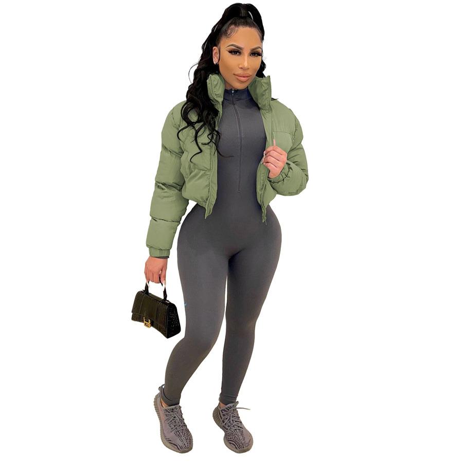 echoine autumn winter ladies solid high colla bubble coat