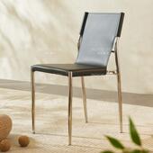 不锈钢可叠放椅子现代简约餐桌椅 个性 意式 极简马鞍皮餐椅设计师款