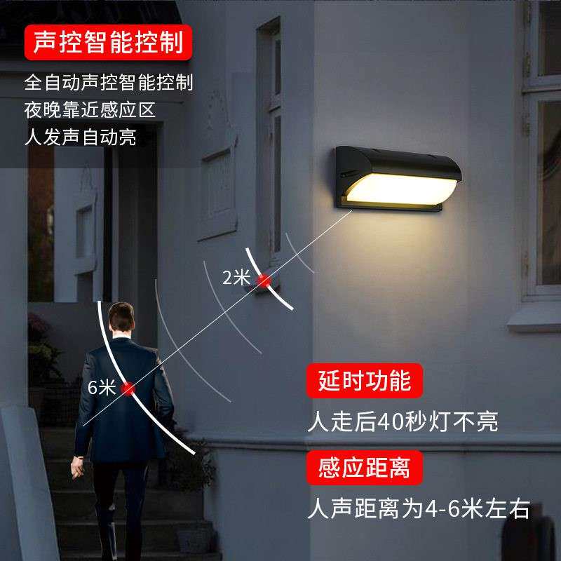 新款直销led户外壁灯防水庭院灯声控室外感应简约阳台壁灯大门口