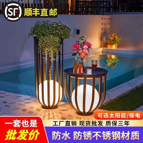 跨境太阳能草坪落地灯户外新中式不锈钢花园灯别墅露台花架氛围灯