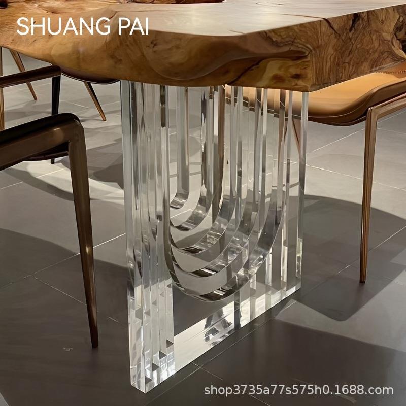 亚克力桌腿加工透明餐桌支撑腿茶几悬浮吧台支架岩板岛台圆柱桌脚