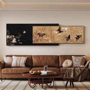 中古风客厅装饰画法式复古高级感中式花鸟竹子壁画沙发背景墙挂画