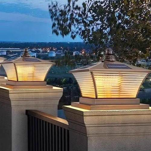 全铜太阳能防水柱头灯户外欧式别墅庭院灯室外大门围墙柱灯接电款