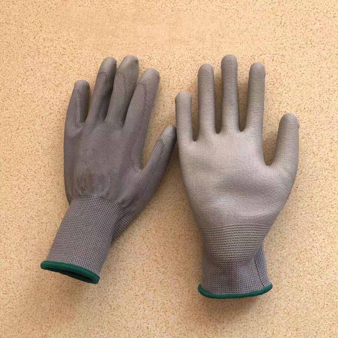 。12双白黑灰色PU涂指涂掌防静电劳保手套耐磨防滑工作尼龙带胶干