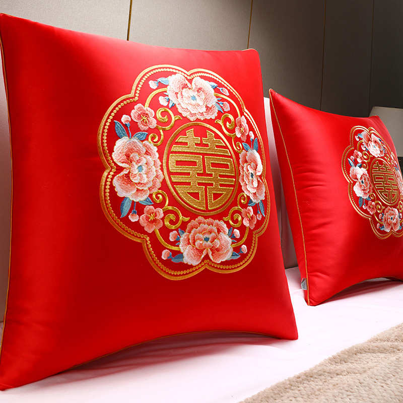 结婚床上喜字靠垫红色婚庆靠枕沙发客厅中式结婚红色婚庆抱枕含芯