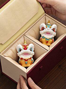 国潮创意醒狮摆件桌面吉祥物装饰新年年会礼品文创家居饰品礼盒装