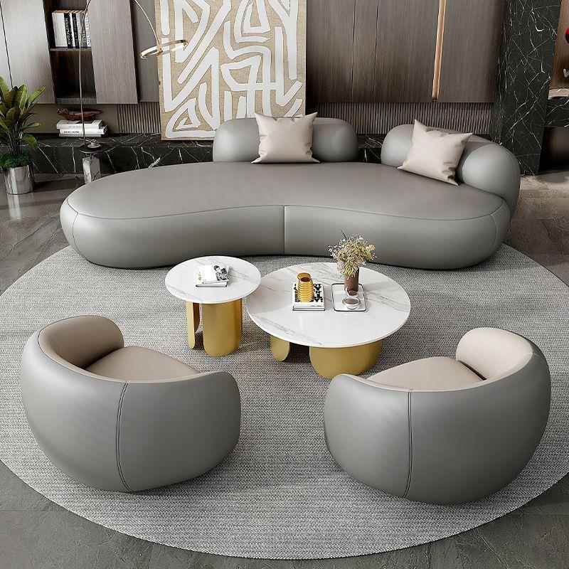 弧形奶油风院休闲沙发客厅小户型轻奢简约沙发会客接待沙发椅