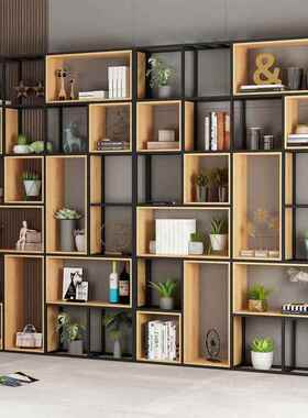 铁艺书办架隔QQE断屏风业示风展架置物架实木客厅镂空工柜公室装