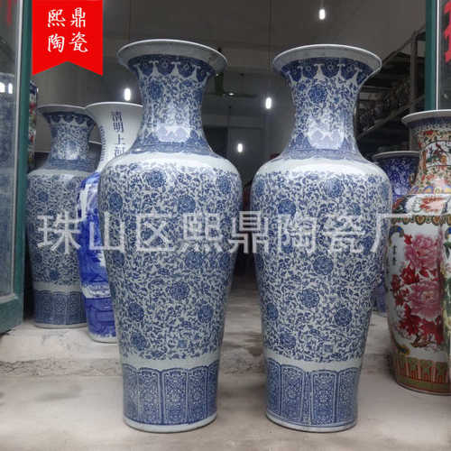 景德镇陶瓷落地大花瓶仿古裂纹釉青花缠枝莲 陶瓷花瓶 古典陶瓷