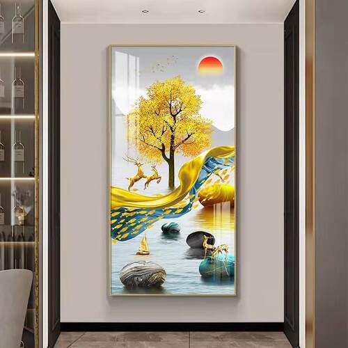 轻好寓意玄奢入户玄关装饰画厅走代廊过道壁画竖版好寓现意进客门