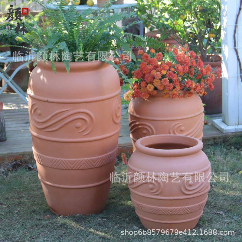 户外大号落地庭院红泥陶罐落地粗陶园林景观红陶花盆大植物盆直销