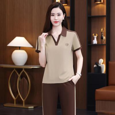 动服套装时女夏季新款尚韩版冰丝运短袖77574642跑步休闲中年青两