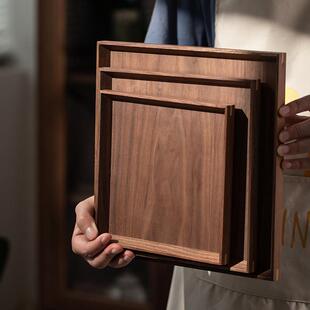 黑胡桃木托 托盘日式实木长方形茶盘家用木质点心盘客厅高档咖啡