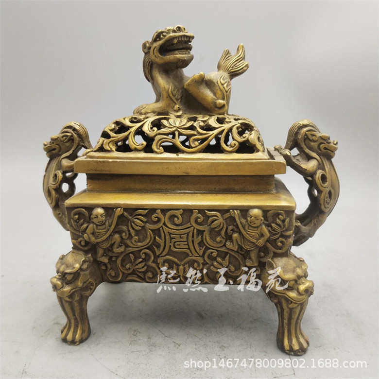 足貔貅黄铜龙头古玩双耳纯铜镂空仿古工艺品香炉香炉炉熏香四摆件