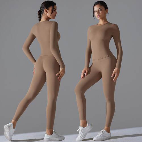 Women's Solid Long Sleeve Top & Leggings Tracksuit Set