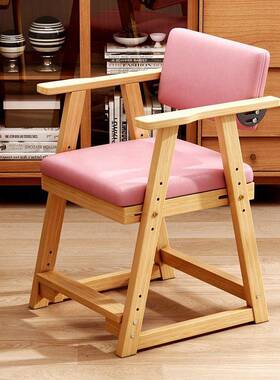 实木餐smq椅学习可椅升降调节座椅吃饭餐桌靠软包加家厚学生用背
