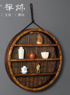 竹禅迹粽叶竹小博ZCJ古壁挂式挂墙上多宝阁|茶具收架茶纳摆件壶架