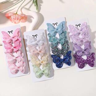 2/4/5Pcs Girls Cute Sequins Double Butterfly Hair Clip Bow H