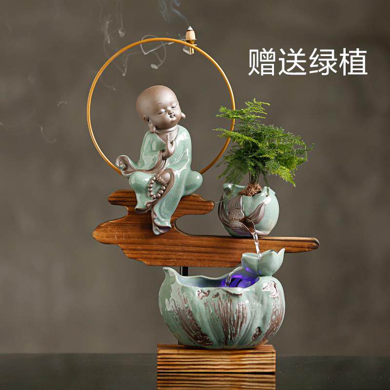 高档创意流水饰品，财吸引富，风水轮，庭家公室，客厅桌面陈设，