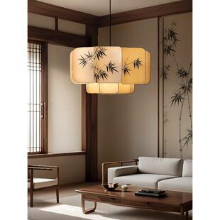 宋代美学布艺竹叶水墨画文人墨客客厅吊灯禅意餐厅吊灯卧室主灯