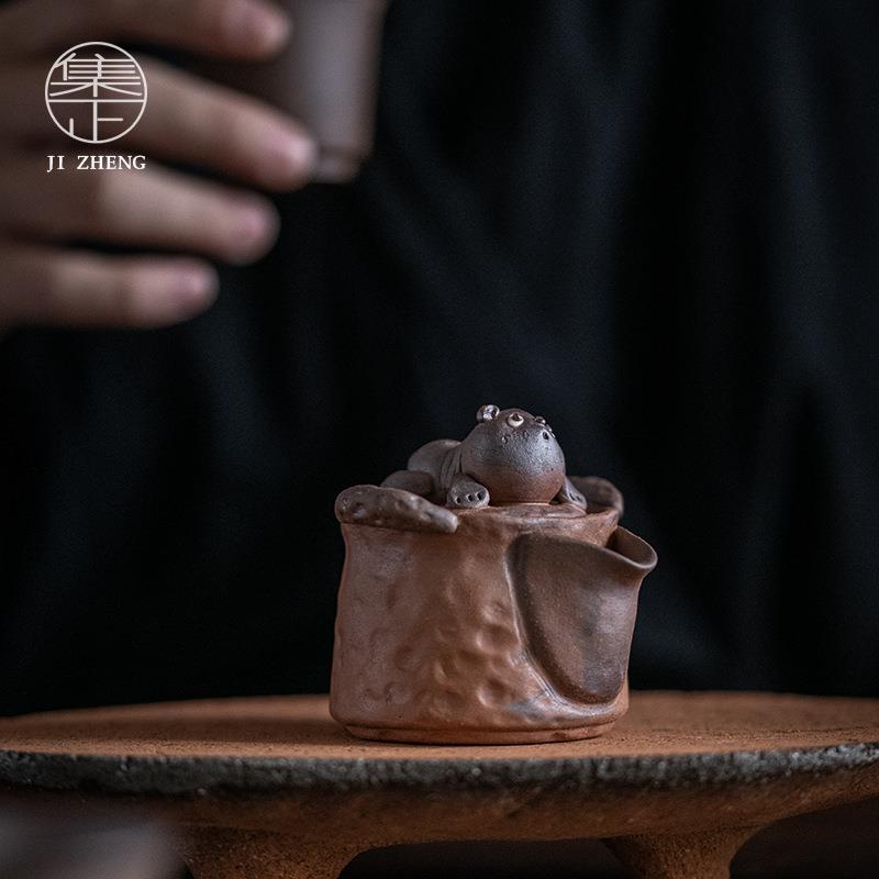 复古粗陶手抓壶 茶室可爱壶盖泡茶壶 家用雅致迷你防烫小壶单壶