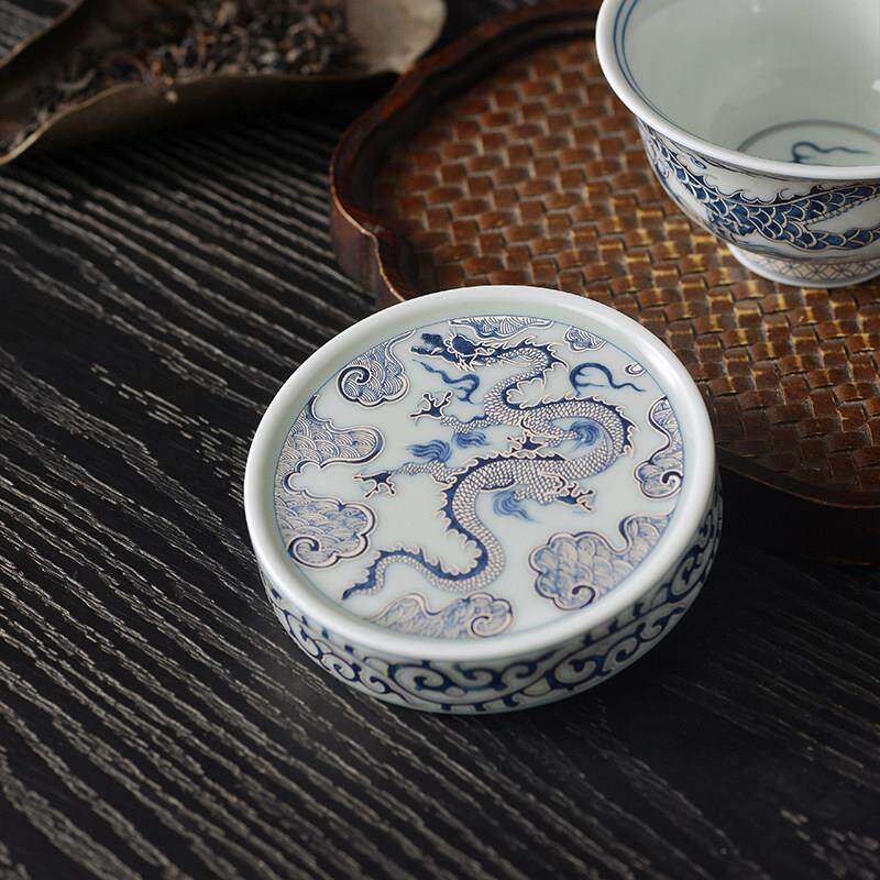 手工鎏银青花穿云龙盖置杯垫小紫砂壶盖托壶承家用茶道零配件送礼