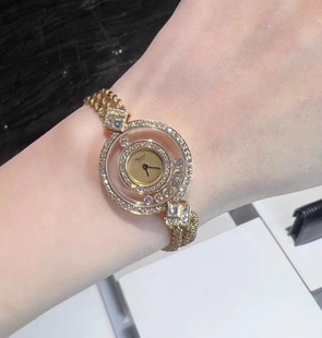 盒证98新24mm萧邦快乐钻HAPPY DIAMONDS18k金原镶钻石英女表正品