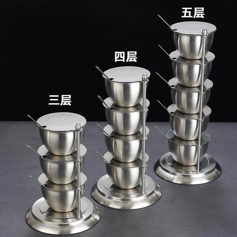 304不锈钢调味罐创意旋转式有盖调料盒家用厨房调料收纳组合套装