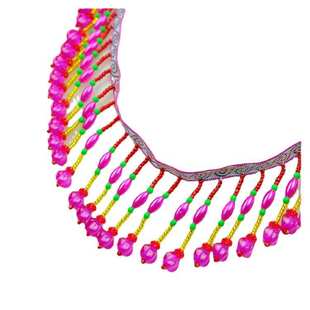 条 现货 苗族手缝穿珠流苏花边民族彩色吊珠服装 辅料帽檐装 饰10米