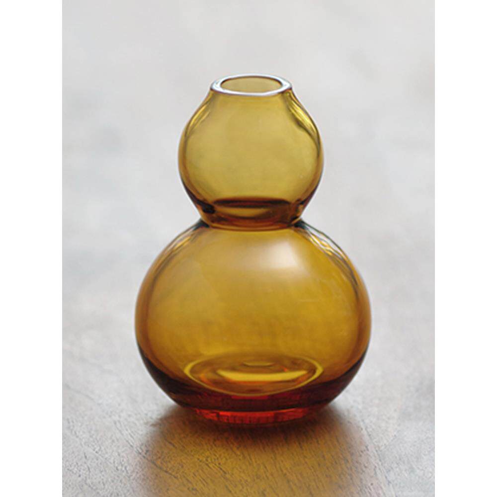 彩葫芦瓶饰花器中式吉祥瓶富禄插花水文化茶道饭桌玻璃花瓶