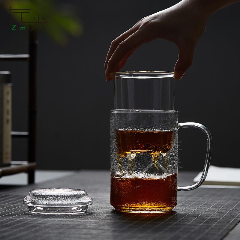 高硼硅绿茶玻璃杯茶水分离办公室泡茶杯耐热透明喝水牛奶杯子家用