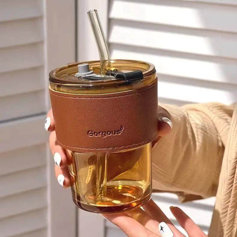 下拉详情领优惠高颜值玻璃杯咖啡杯带盖带吸管牛奶饮料水杯花茶杯