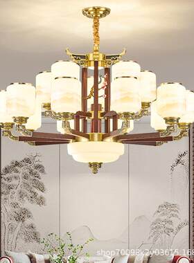 新中式客厅全铜吊灯中国风农村自建房餐厅卧室灯中山家装灯具灯饰
