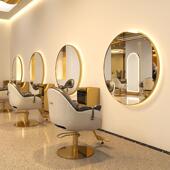 美发镜台理发网镜子发店廊专用店潮款 简69约剪发镜圆形 红壁挂式