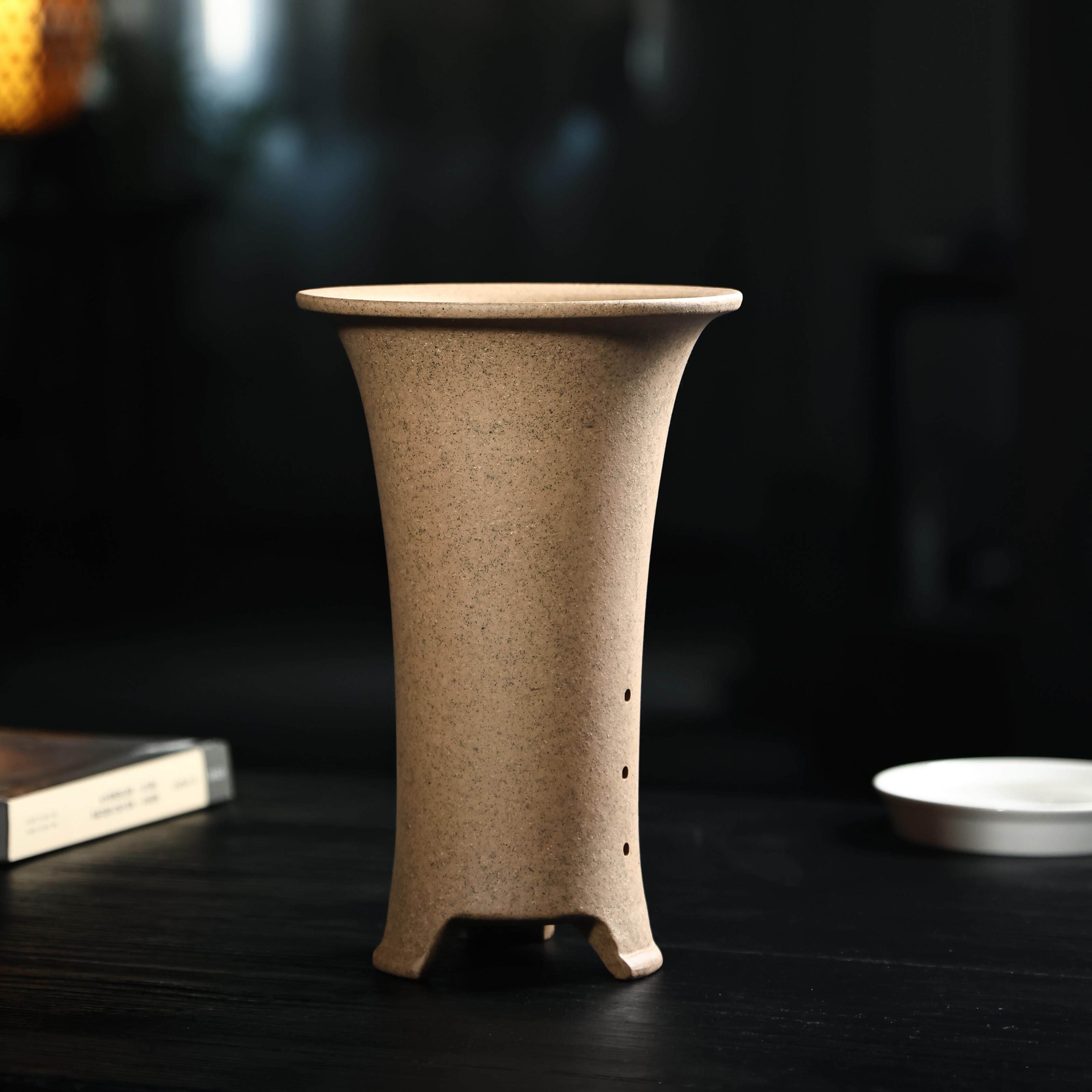 束腰喇叭紫砂兰花盆素面简约建春寒蕙兰绿植花卉高脚三足专用陶瓷