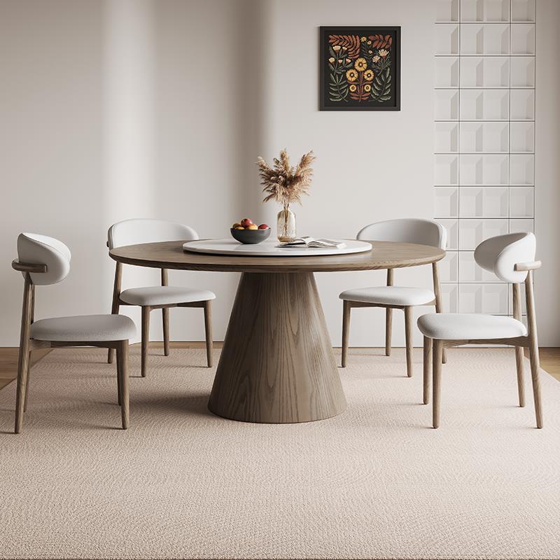 正品中古风木全实圆古桌家用户型6人圆小形带转盘黑色法式复风餐