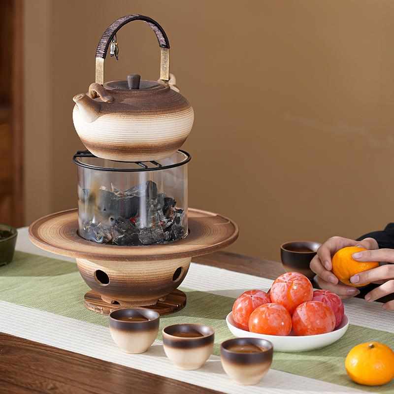 个性飞碟观火取暖炉明火围炉煮茶套装烧烤碳火茶炉煮茶粗陶提梁壶