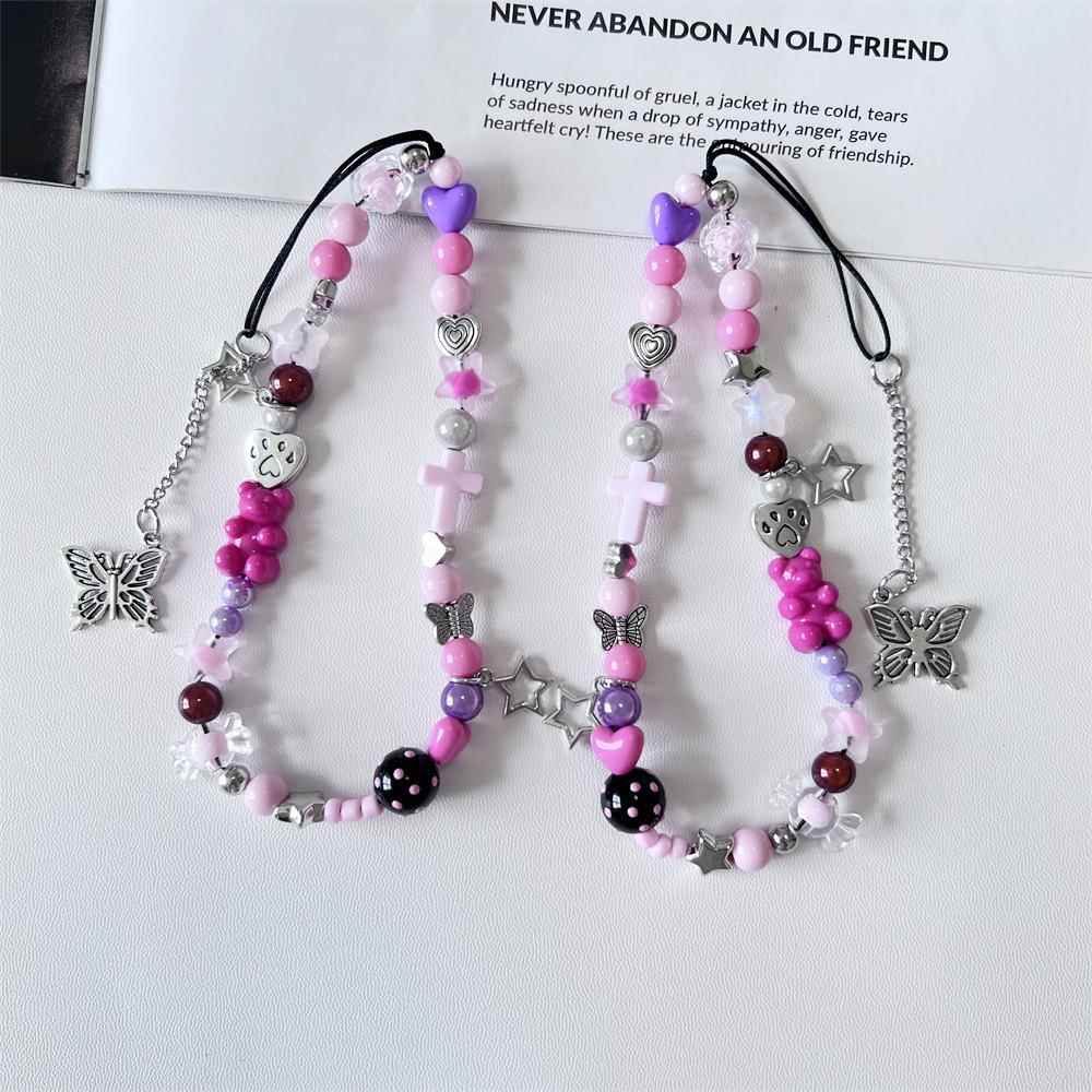 星星蝴蝶吊坠手绘珠子ccd挂绳diy串珠甜酷风黑粉配色手机壳手绳