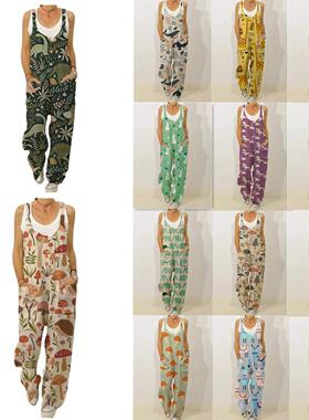 Women's printed plus size shoulder strap jumpsuit