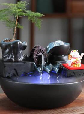 招财猫招手风车流水摆件循环水入户玄关生财办公室前台客厅开 业